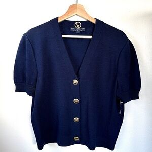 St John USA Made Navy Cardigan Gold Buttons NWOT Size M